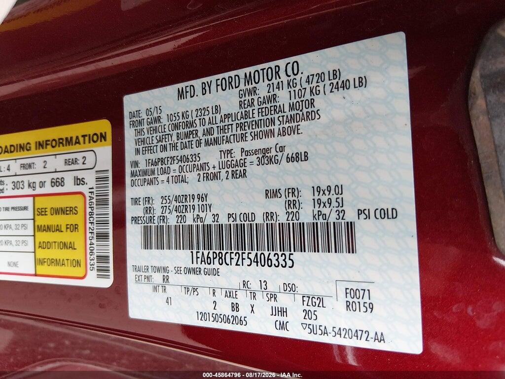 1FA6P8CF2F5406335 2015 FORD MUSTANG photo no. 9