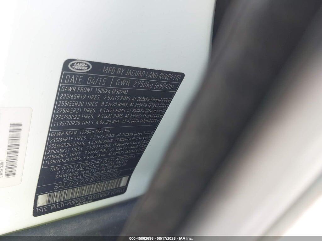 SALWG2VF8FA625367 2015 LAND ROVER RANGE ROVER SPORT photo no. 9