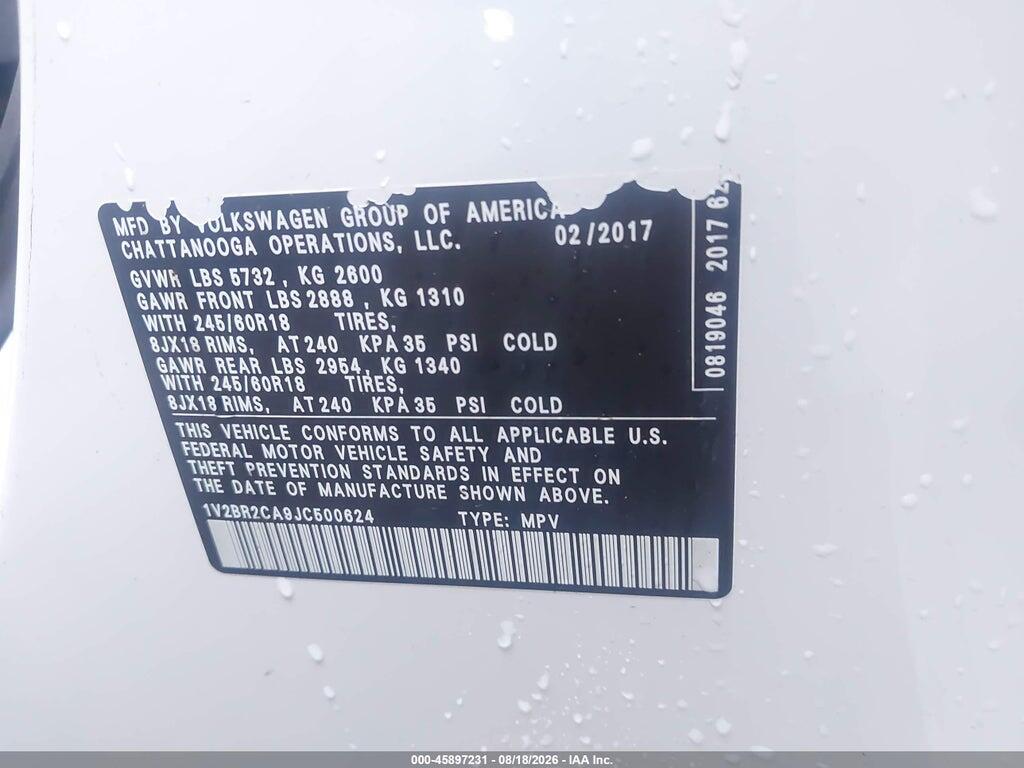 1V2BR2CA9JC500624 2018 VOLKSWAGEN ATLAS photo no. 9