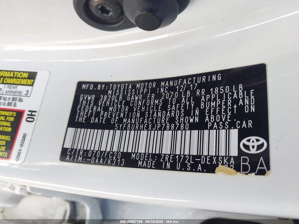 5YFBURHEXJP788780 2018 TOYOTA COROLLA photo no. 9