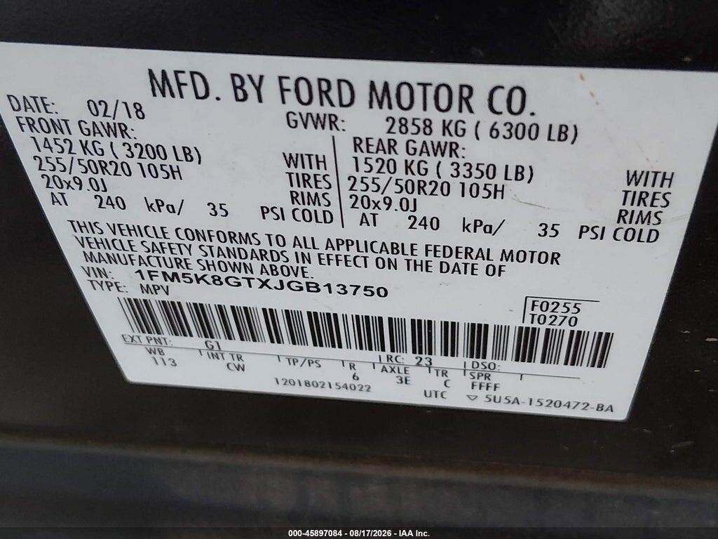 1FM5K8GTXJGB13750 2018 FORD EXPLORER photo no. 9