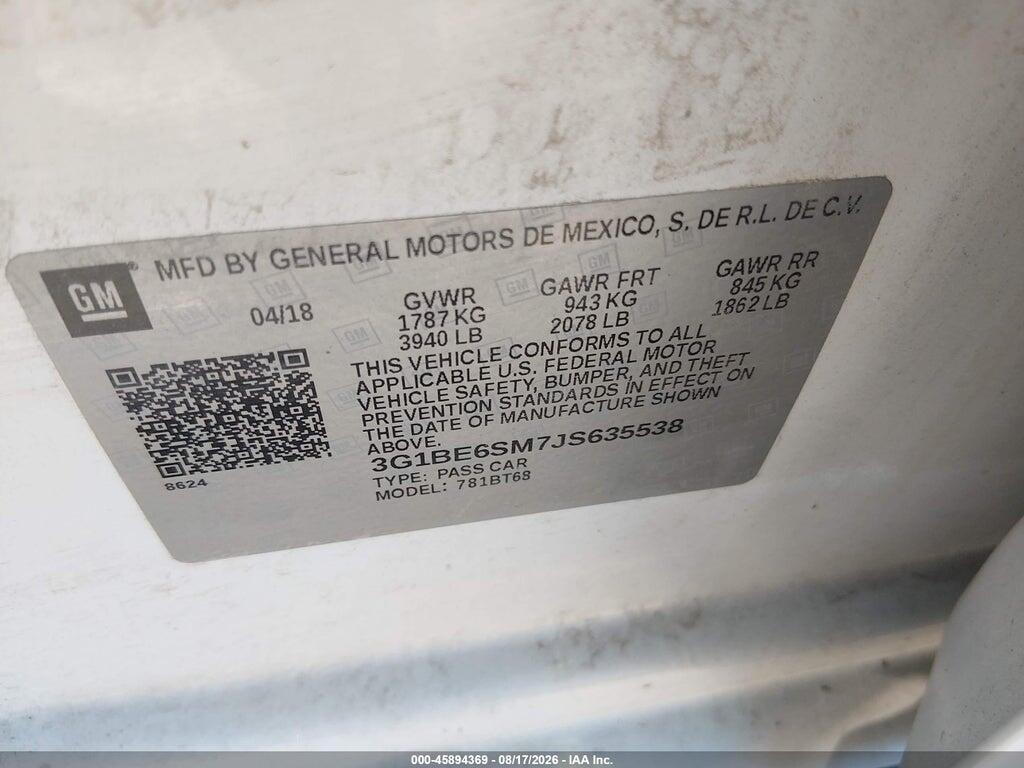 3G1BE6SM7JS635538 2018 CHEVROLET CRUZE photo no. 9