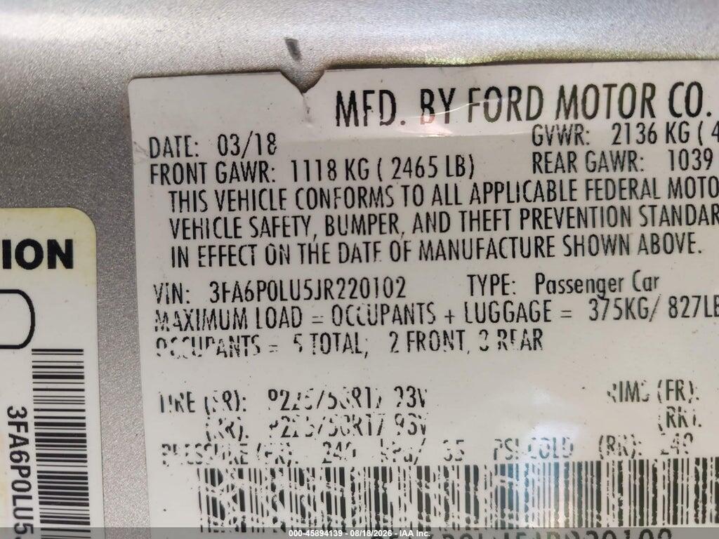 3FA6P0LU5JR220102 2018 FORD FUSION HYBRID photo no. 9