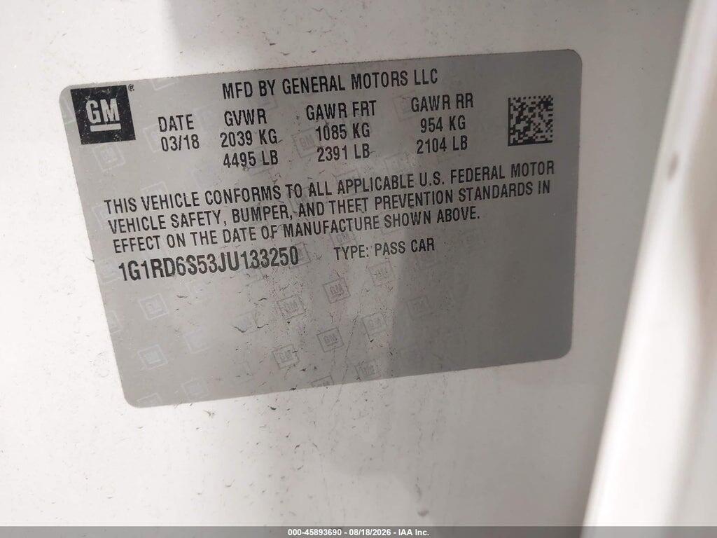 1G1RD6S53JU133250 2018 CHEVROLET VOLT photo no. 9
