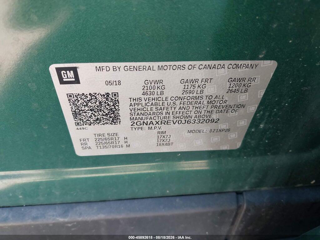 2GNAXREV0J6332092 2018 CHEVROLET EQUINOX photo no. 9