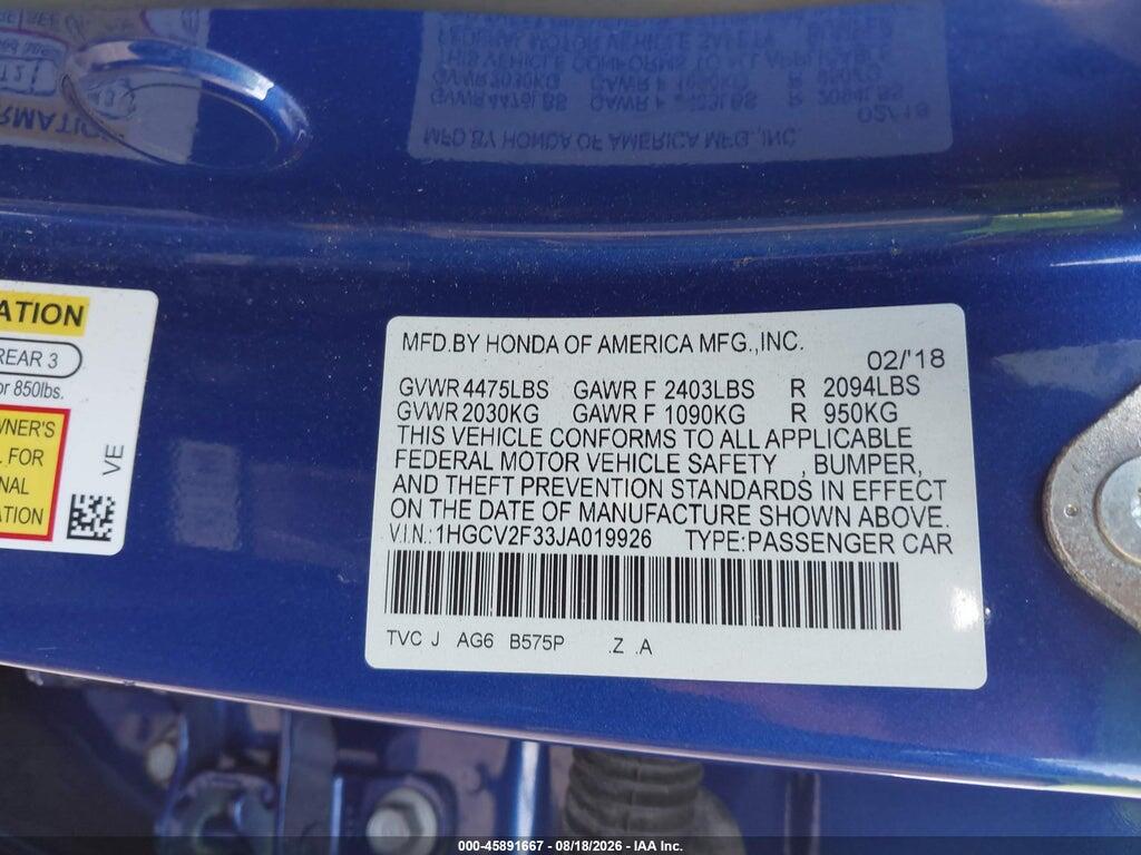 1HGCV2F33JA019926 2018 HONDA ACCORD photo no. 9