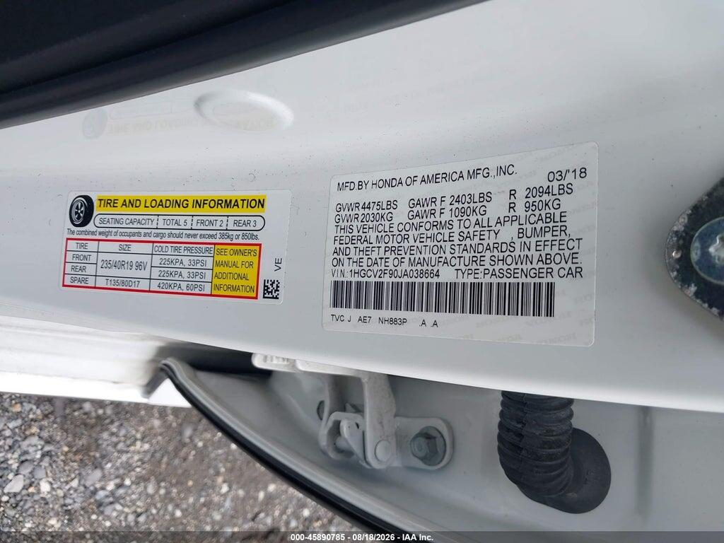1HGCV2F90JA038664 2018 HONDA ACCORD photo no. 9