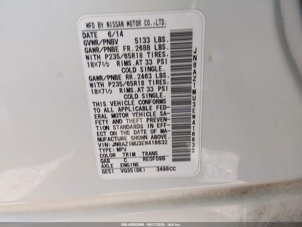 JN8AZ1MU3EW416632 2014 NISSAN MURANO photo no. 9
