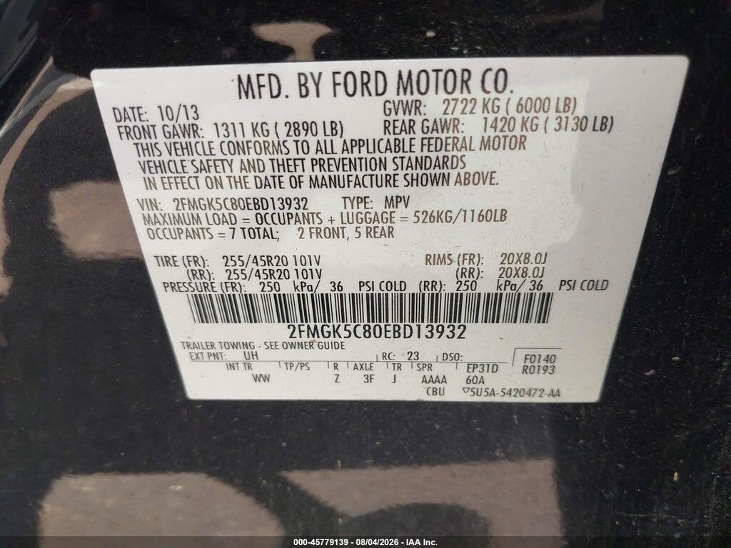 2FMGK5C80EBD13932 2014 FORD FLEX photo no. 9