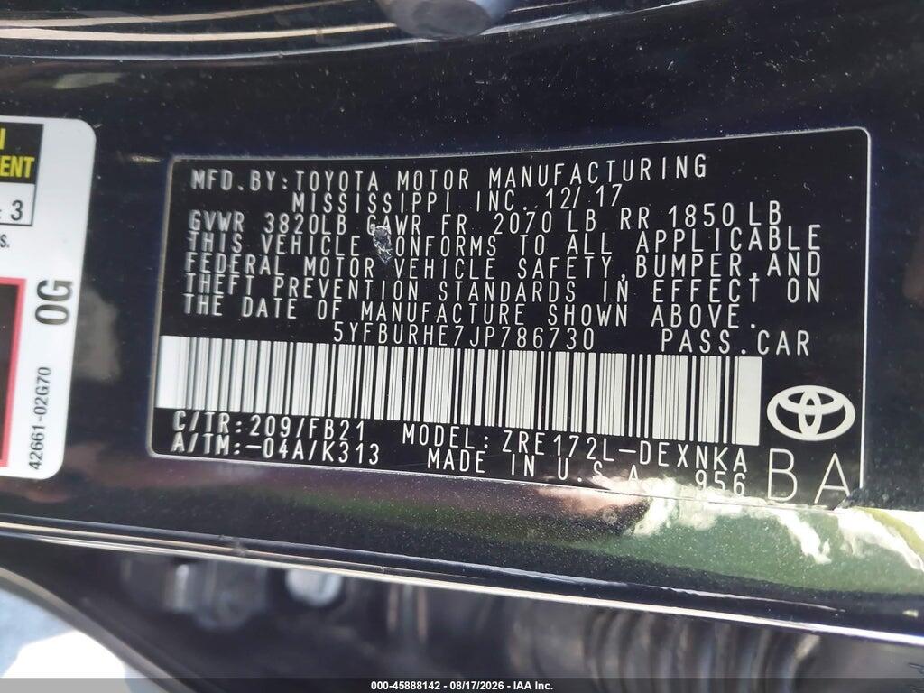 5YFBURHE7JP786730 2018 TOYOTA COROLLA photo no. 9