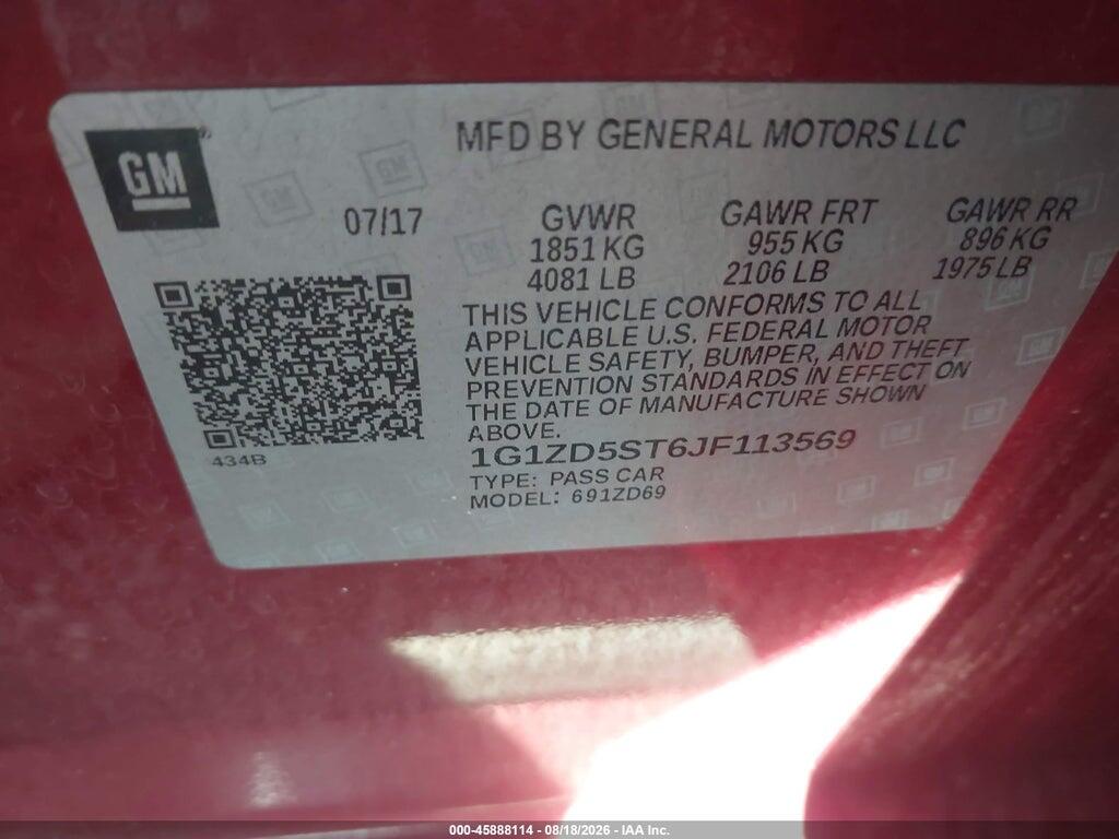 1G1ZD5ST6JF113569 2018 CHEVROLET MALIBU photo no. 9