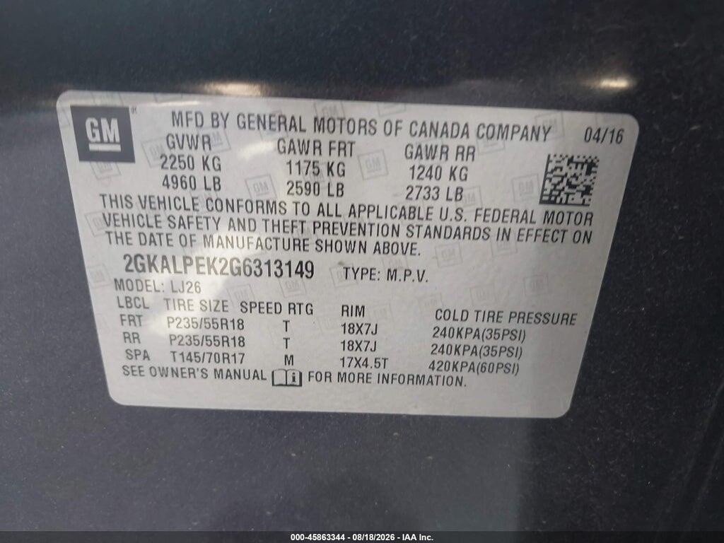 2GKALPEK2G6313149 2016 GMC TERRAIN photo no. 9