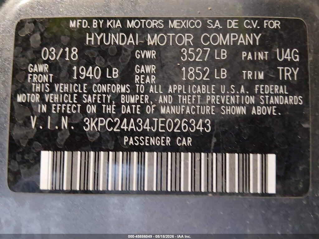 3KPC24A34JE026343 2018 HYUNDAI ACCENT photo no. 9
