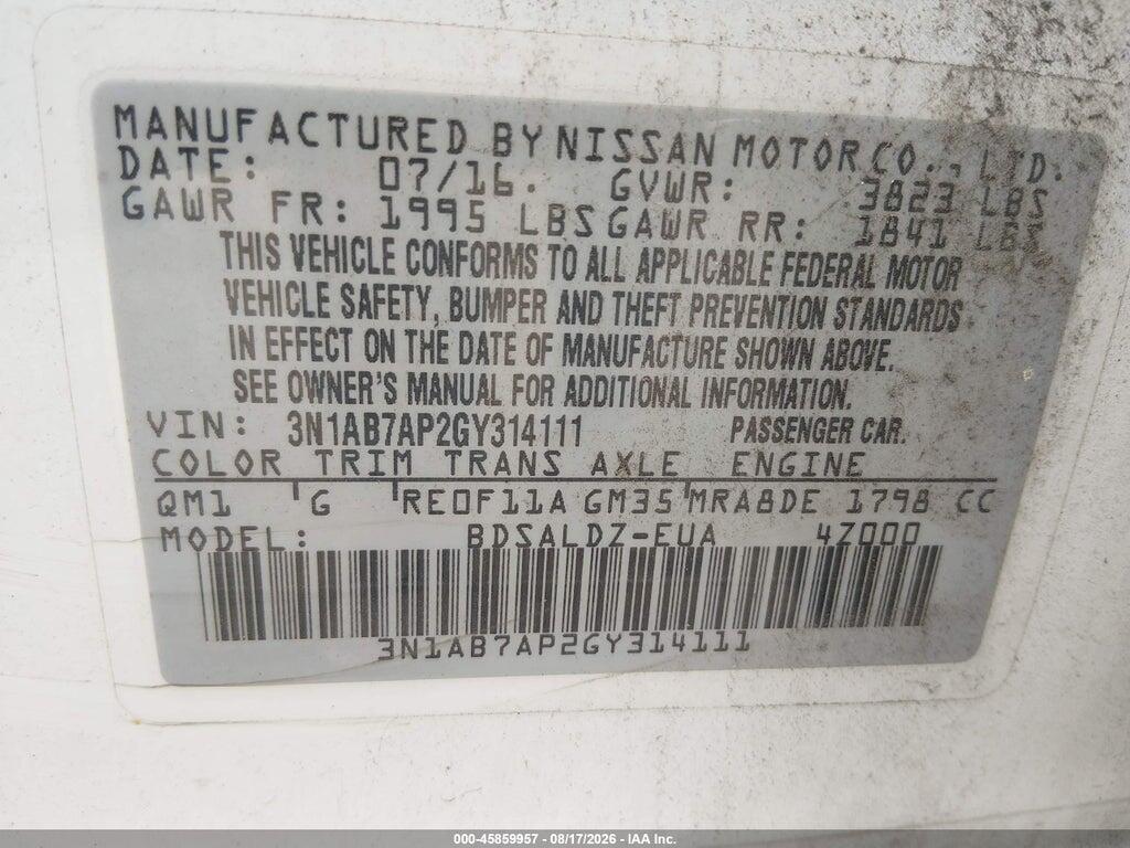 3N1AB7AP2GY314111 2016 NISSAN SENTRA photo no. 9