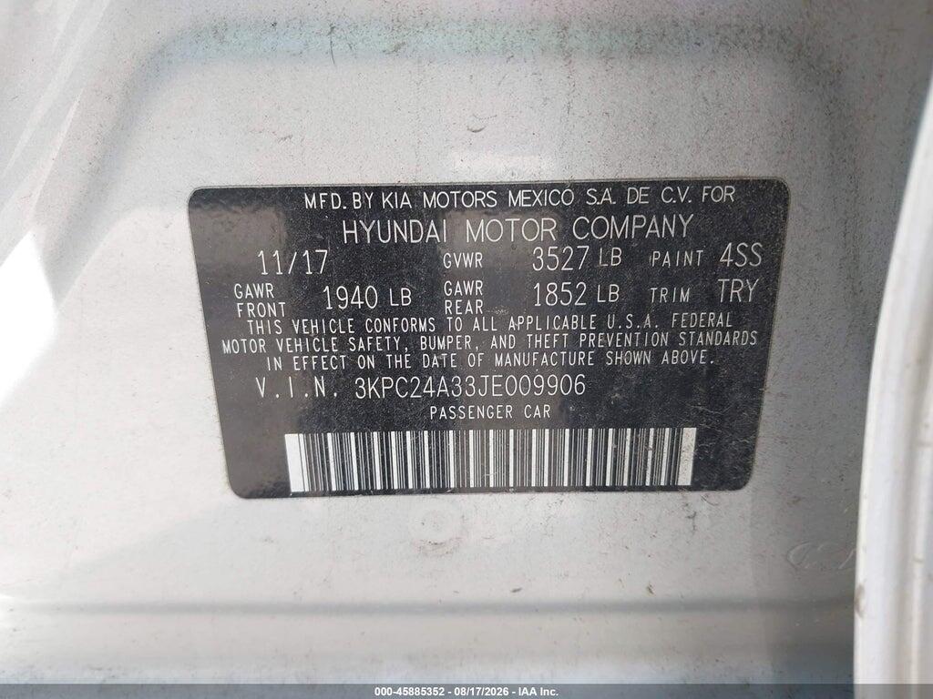 3KPC24A33JE009906 2018 HYUNDAI ACCENT photo no. 9