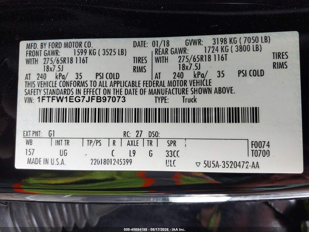 1FTFW1EG7JFB97073 2018 FORD F-150 photo no. 9