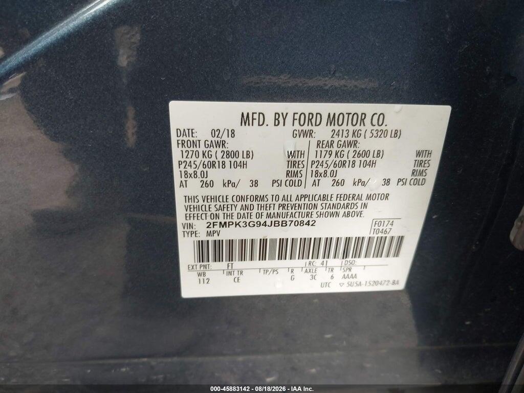 2FMPK3G94JBB70842 2018 FORD EDGE photo no. 9