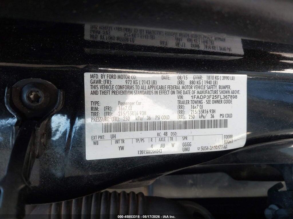 1FADP3F25FL367898 2015 FORD FOCUS photo no. 9