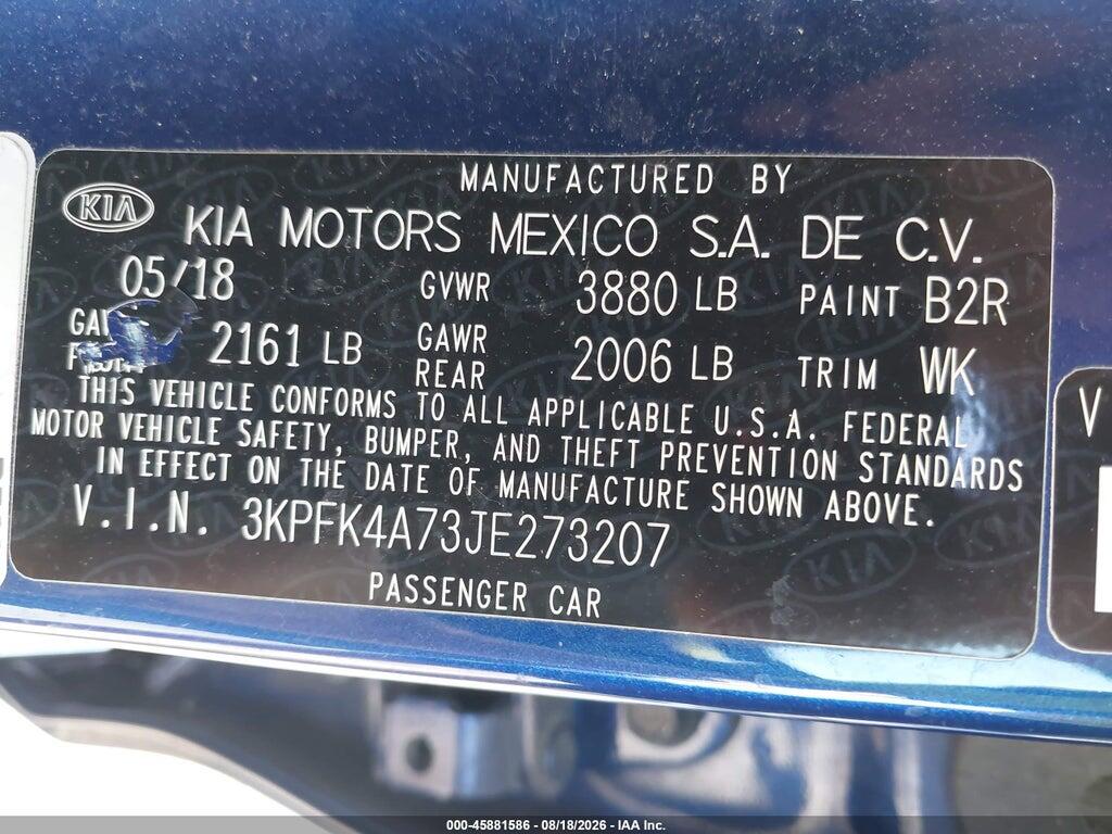 3KPFK4A73JE273207 2018 KIA FORTE photo no. 9