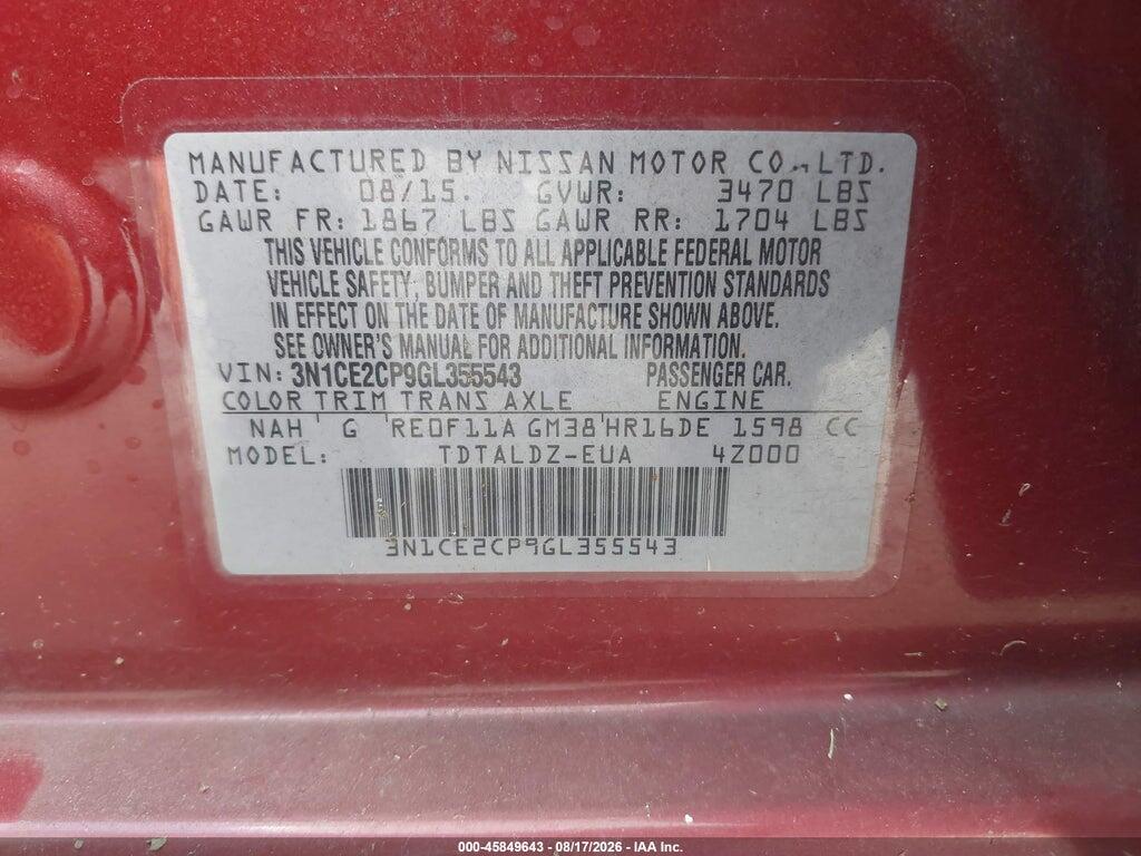 3N1CE2CP9GL355543 2016 NISSAN VERSA NOTE photo no. 9