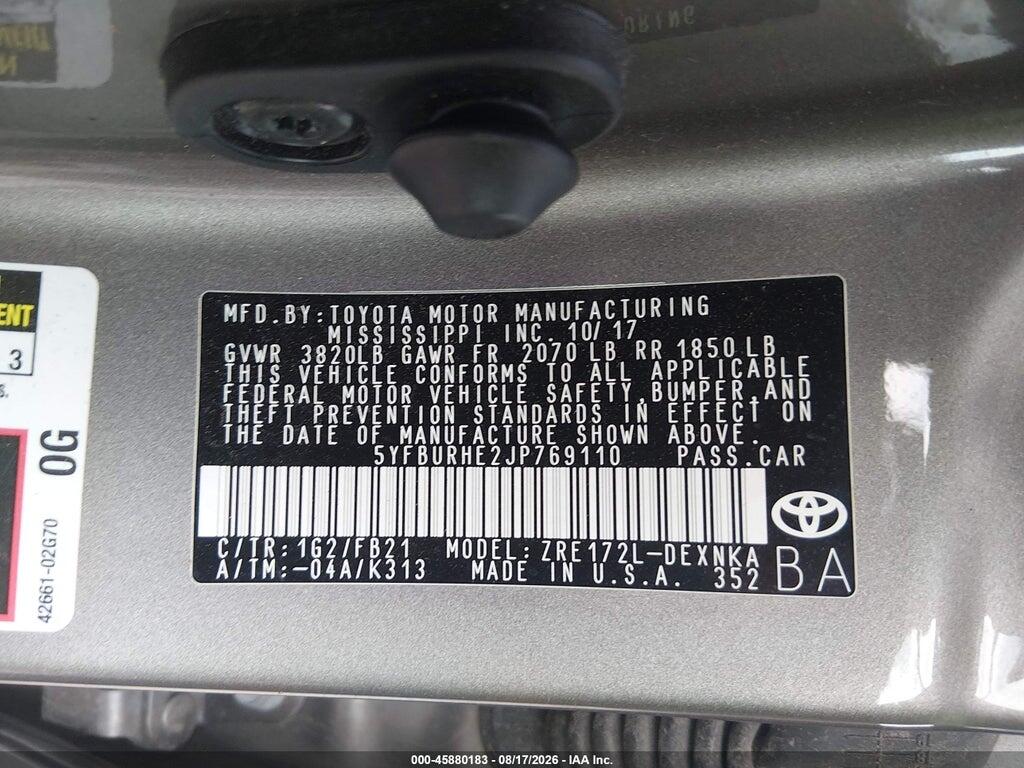 5YFBURHE2JP769110 2018 TOYOTA COROLLA photo no. 9