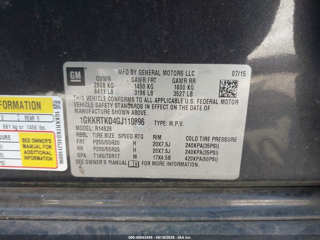 1GKKRTKD4GJ110896 2016 GMC ACADIA photo no. 9
