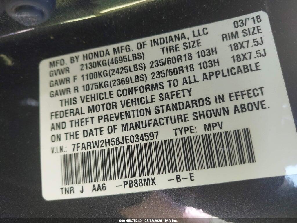 7FARW2H58JE034597 2018 HONDA CR-V photo no. 9