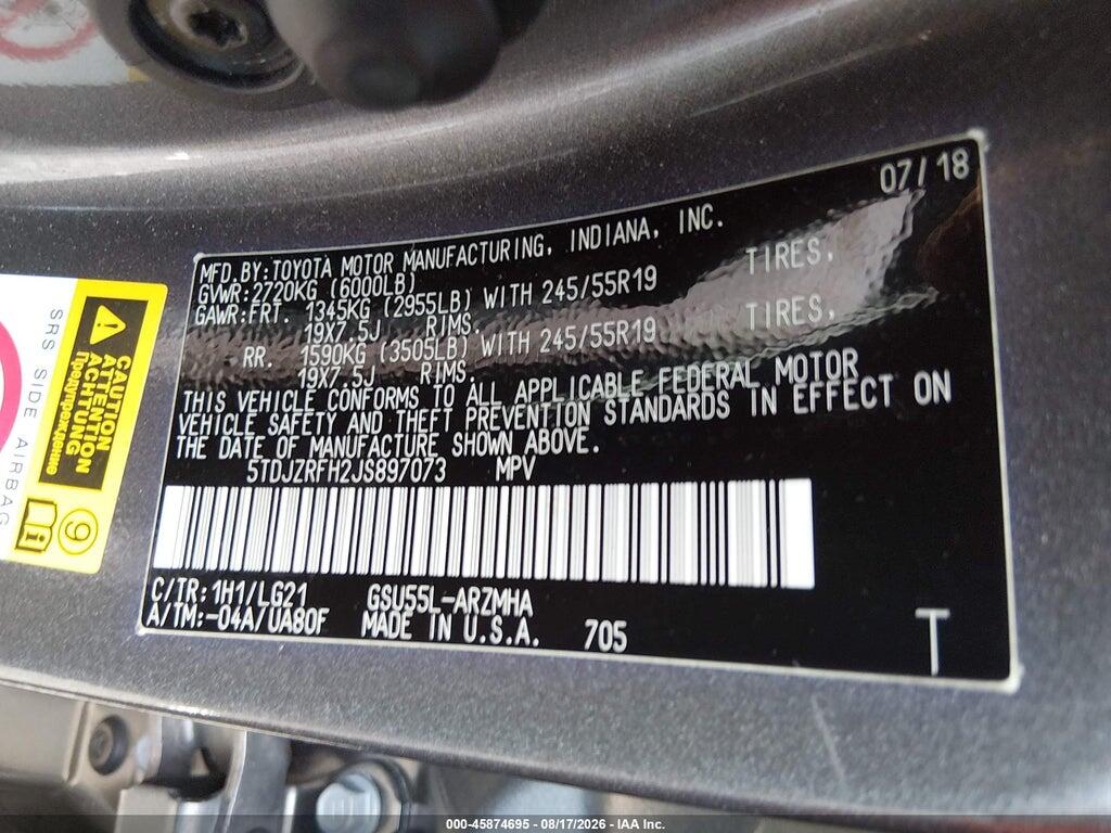 5TDJZRFH2JS897073 2018 TOYOTA HIGHLANDER photo no. 9