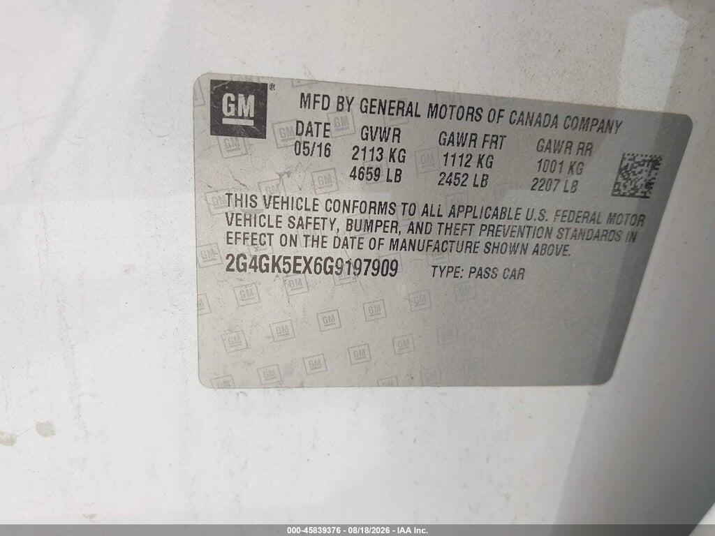2G4GK5EX6G9197909 2016 BUICK REGAL photo no. 9