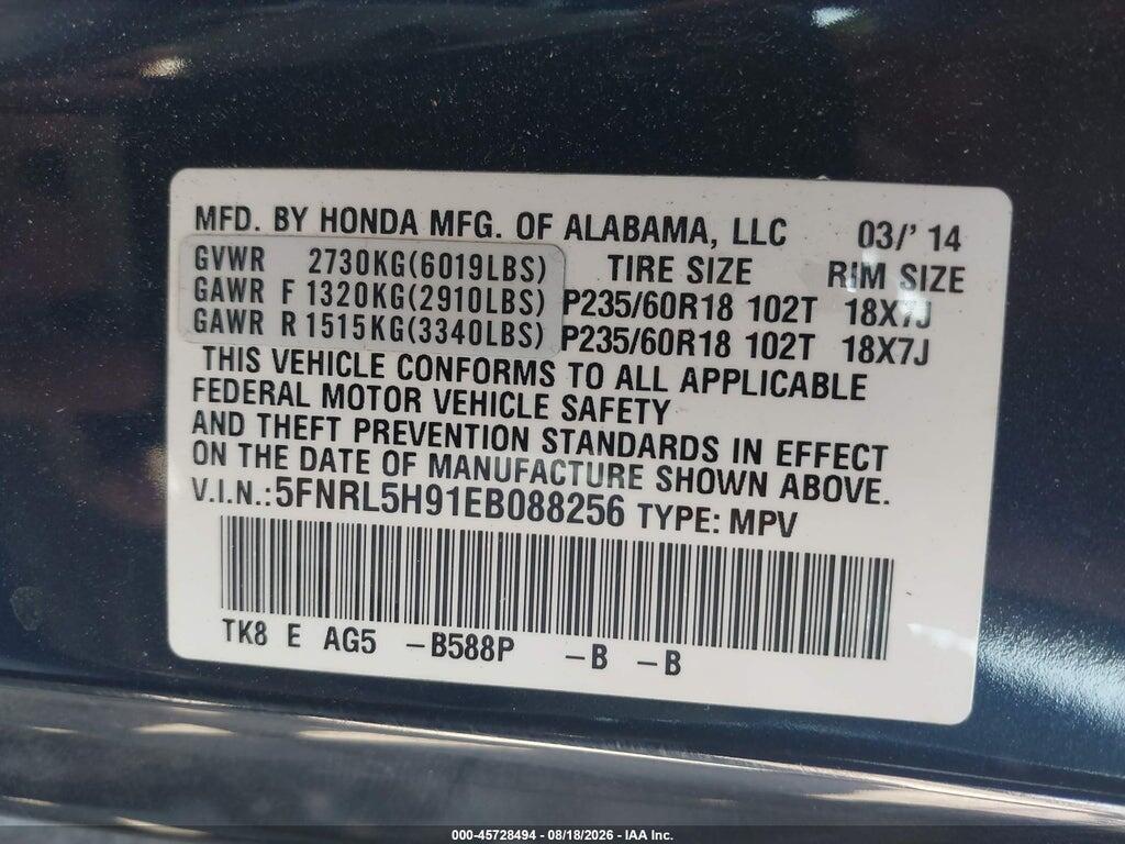 5FNRL5H91EB088256 2014 HONDA ODYSSEY photo no. 9
