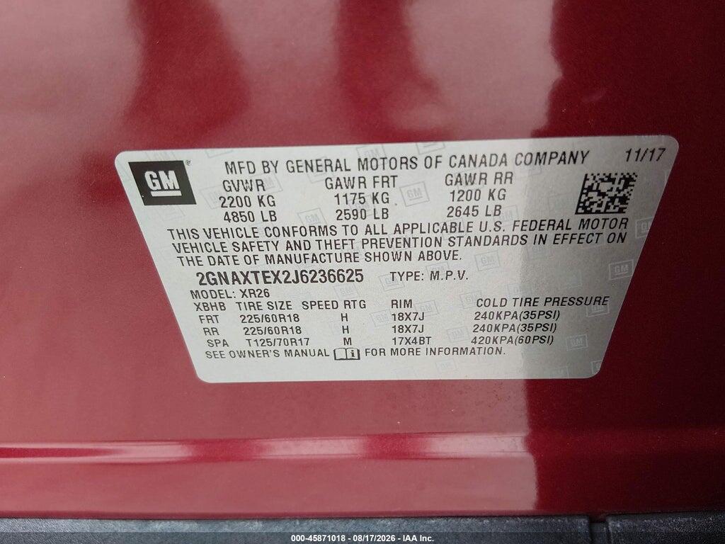 2GNAXTEX2J6236625 2018 CHEVROLET EQUINOX photo no. 9