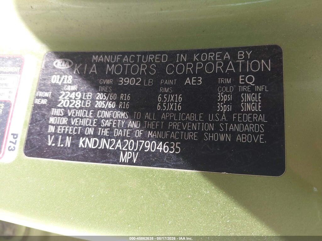KNDJN2A20J7904635 2018 KIA SOUL photo no. 9