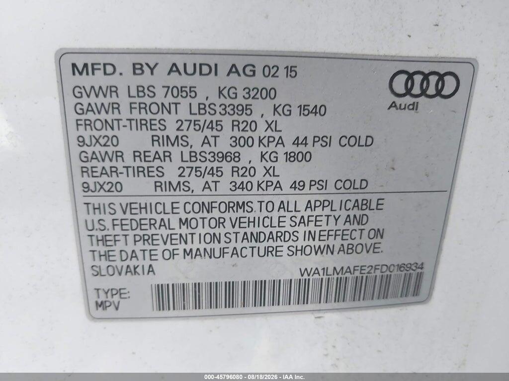 WA1LMAFE2FD016934 2015 AUDI Q7 photo no. 9