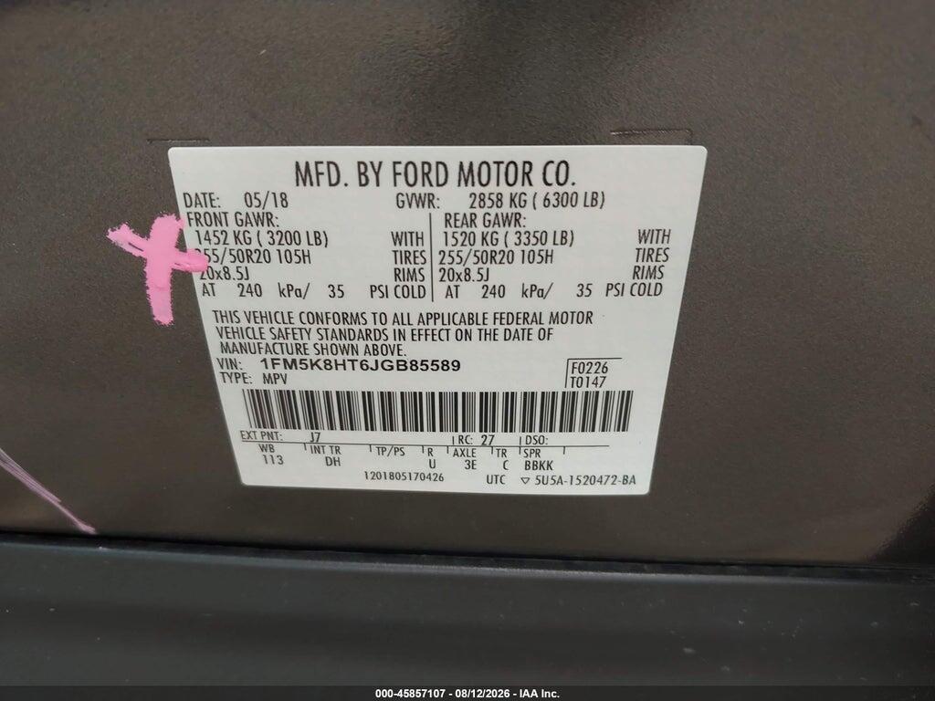 1FM5K8HT6JGB85589 2018 FORD EXPLORER photo no. 9