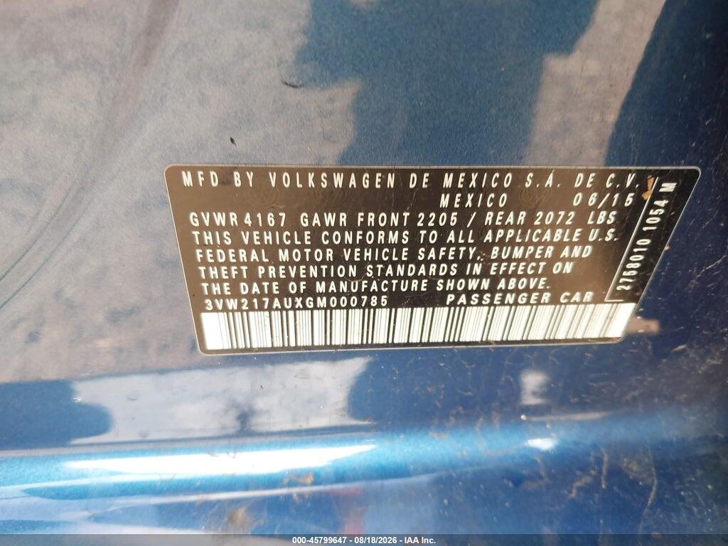 3VW217AUXGM000785 2016 VOLKSWAGEN GOLF photo no. 9