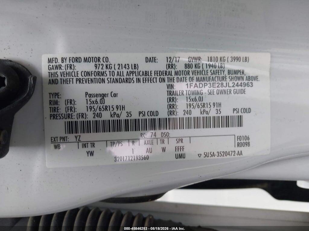 1FADP3E28JL244963 2018 FORD FOCUS photo no. 9