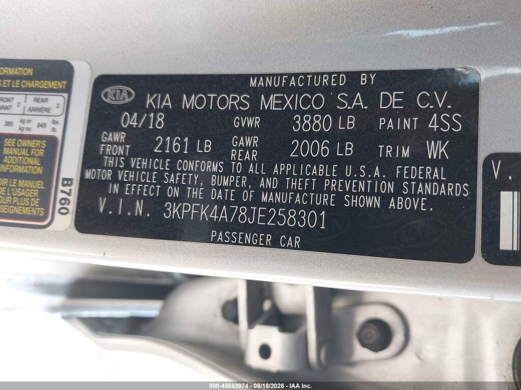 3KPFK4A78JE258301 2018 KIA FORTE photo no. 9