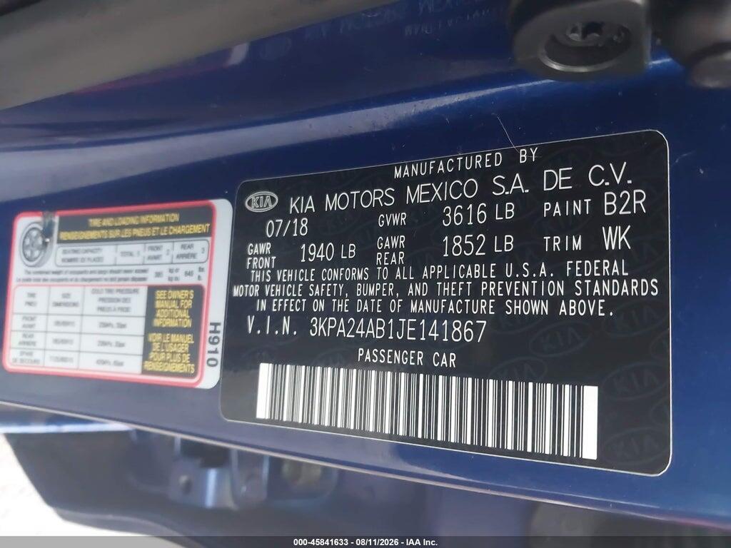 3KPA24AB1JE141867 2018 KIA RIO photo no. 9