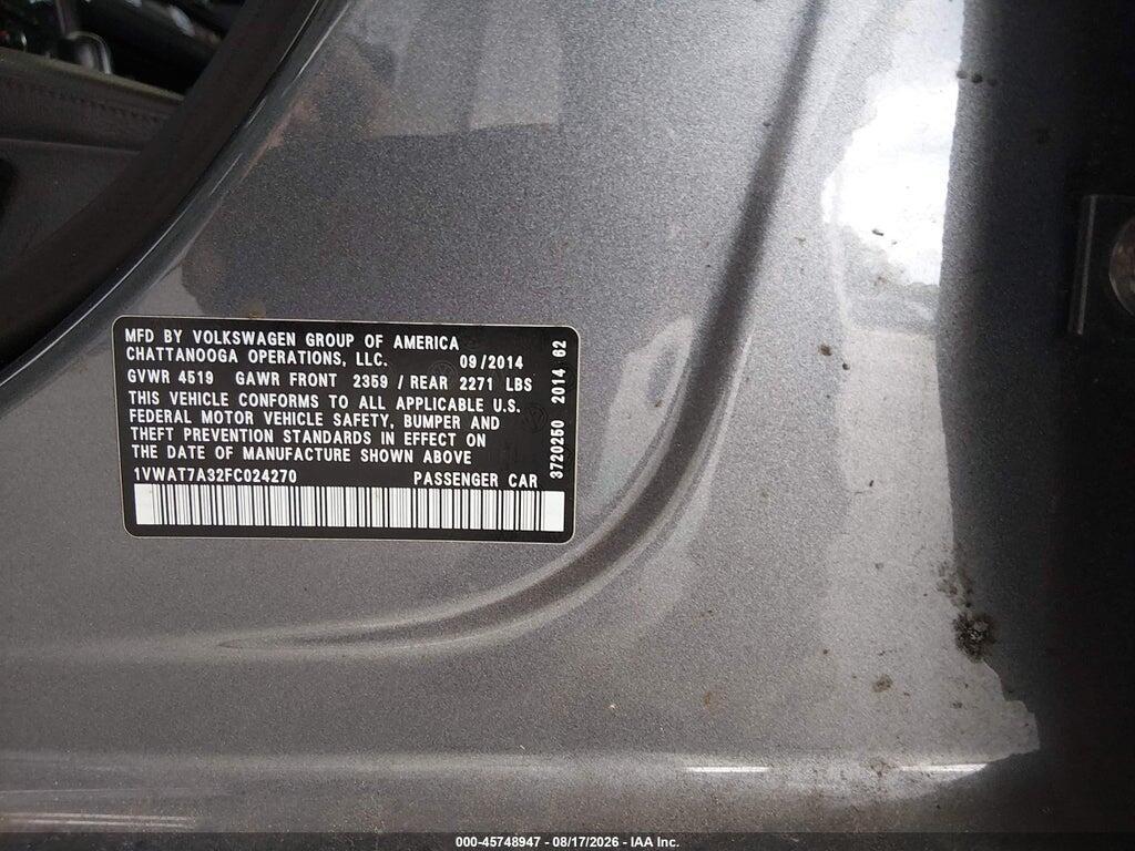 1VWAT7A32FC024270 2015 VOLKSWAGEN PASSAT photo no. 9