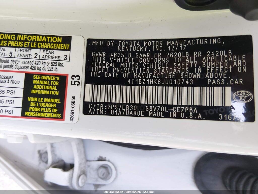 4T1BZ1HK6JU010743 2018 TOYOTA CAMRY photo no. 9