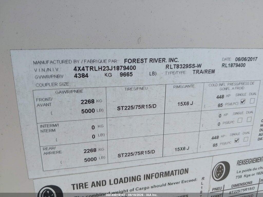 4X4TRLH23J1879400 2018 FOREST RIVER ROCKWOOD photo no. 9