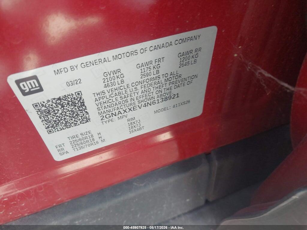 2GNAXXEV4N6138921 2022 CHEVROLET EQUINOX photo no. 9