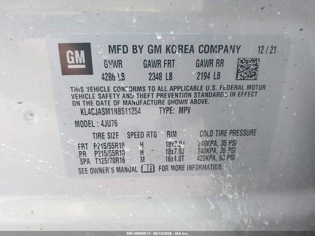 KL4CJASM1NB511254 2022 BUICK ENCORE photo no. 9