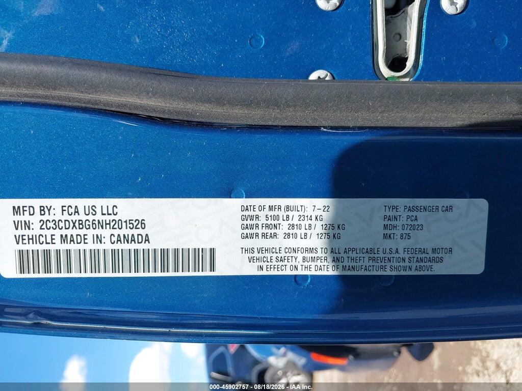 2C3CDXBG6NH201526 2022 DODGE CHARGER photo no. 9