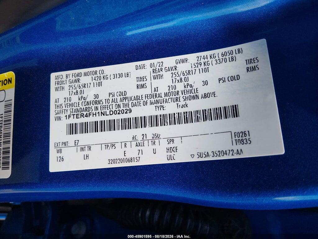 1FTER4FH1NLD02029 2022 FORD RANGER photo no. 9
