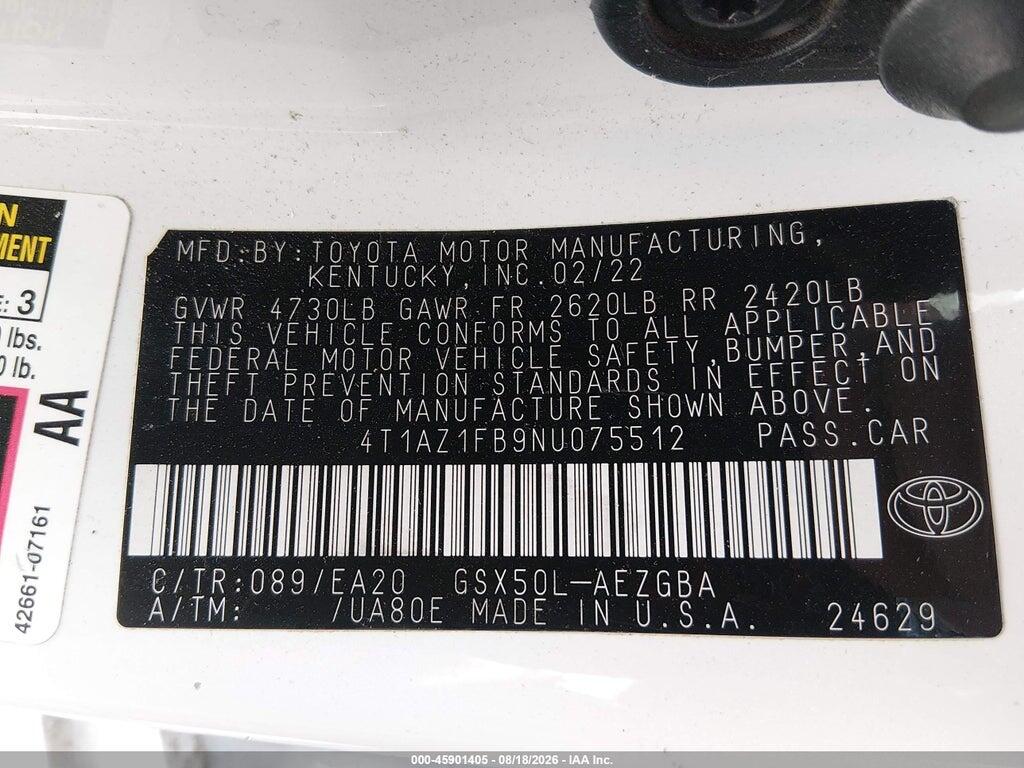 4T1AZ1FB9NU075512 2022 TOYOTA AVALON photo no. 9