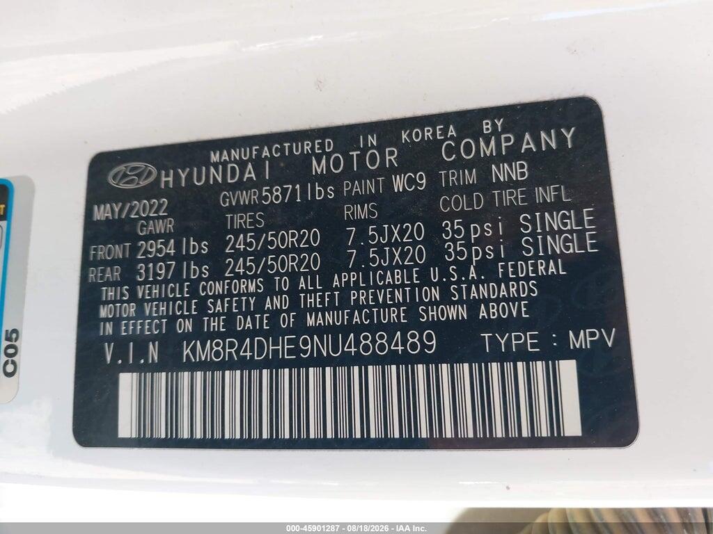 KM8R4DHE9NU488489 2022 HYUNDAI PALISADE photo no. 9