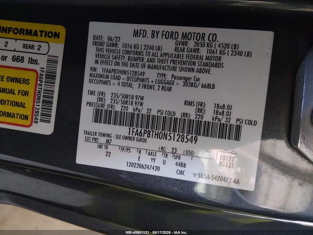 1FA6P8TH0N5128549 2022 FORD MUSTANG photo no. 9