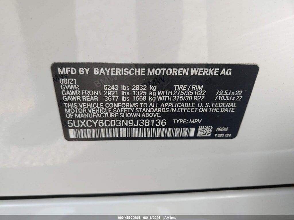 5UXCY6C03N9J38136 2022 BMW X6 photo no. 9