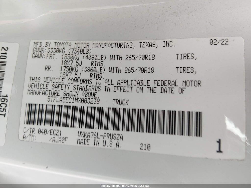 5TFLA5EC1NX003238 2022 TOYOTA TUNDRA photo no. 9